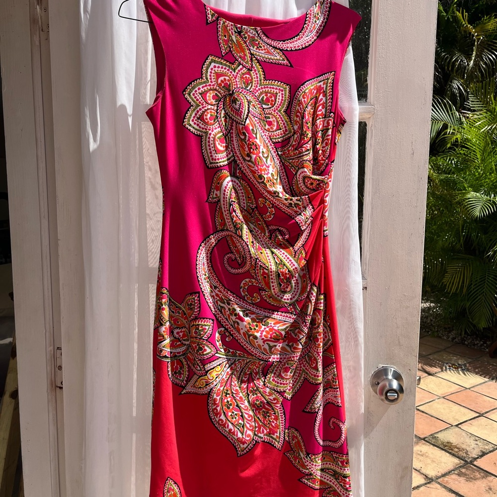 Covington Red Embellished Sleeveless Sheath Dress